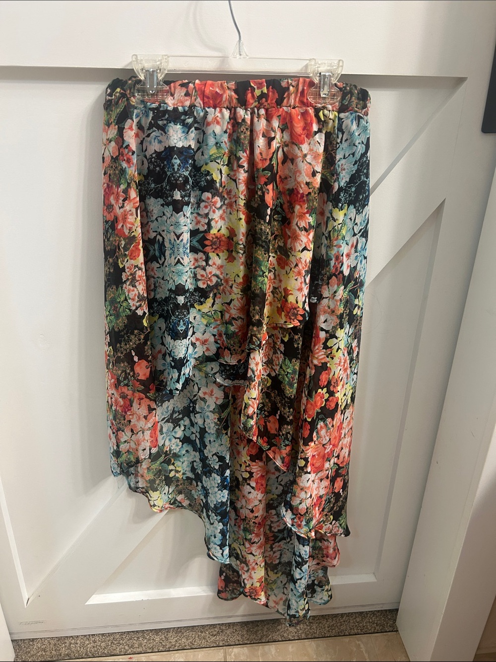 Joe Benbasset Floral High-Low Skirt in Coral, Aqua & Black